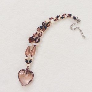 3/$25 Brown Taupe Pink Black Smoky Quartz Beaded Heart Pendant Necklace Choker